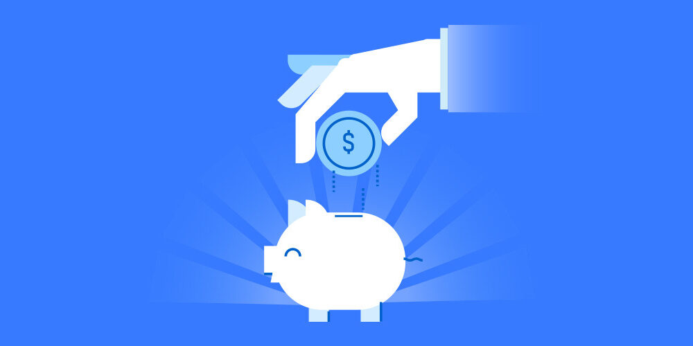graphic of someone placing money in a piggy bank
