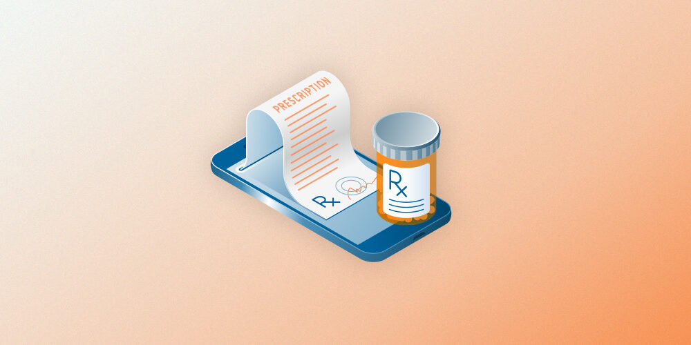 graphic of a prescription bottle and paper